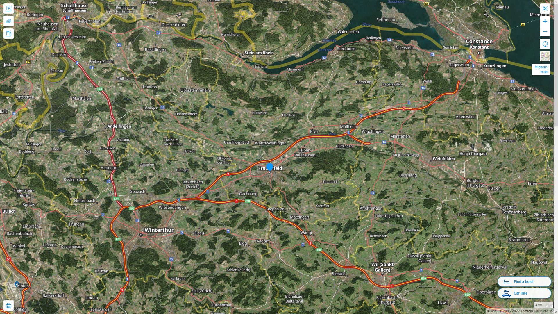 Frauenfeld Suisse Autoroute et carte routiere avec vue satellite